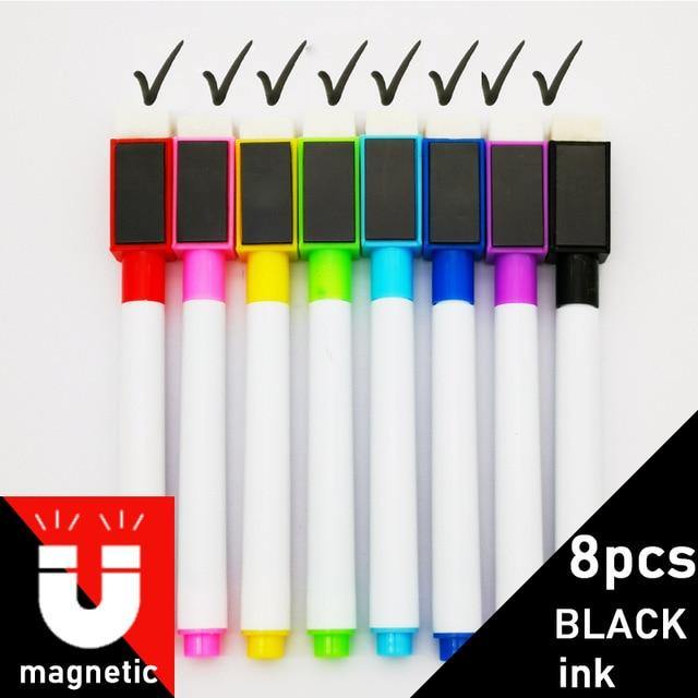 8Pcs/lot Colorful Black School Classroom Supplies Magnetic Whiteboard Pen Markers Dry Eraser Pages Children's Drawing Pen - MCNM's Marketplace