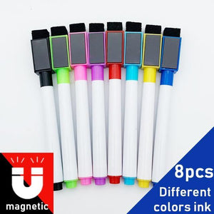 8Pcs/lot Colorful Black School Classroom Supplies Magnetic Whiteboard Pen Markers Dry Eraser Pages Children's Drawing Pen - MCNM's Marketplace