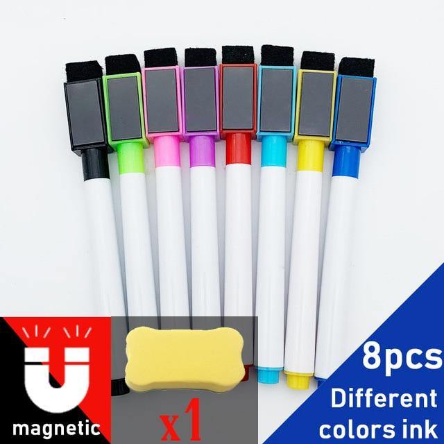 8Pcs/lot Colorful Black School Classroom Supplies Magnetic Whiteboard Pen Markers Dry Eraser Pages Children's Drawing Pen - MCNM's Marketplace