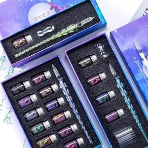 13/7Pcs Crystal Glass Pen Starry Sky Unicorn Dip Pen Glitter Powder Fountain Pen 12 Colors Ink Gift Box Set Writing Supplies - MCNM's Marketplace