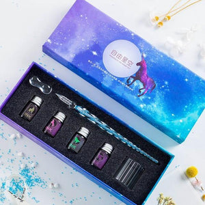 13/7Pcs Crystal Glass Pen Starry Sky Unicorn Dip Pen Glitter Powder Fountain Pen 12 Colors Ink Gift Box Set Writing Supplies - MCNM's Marketplace