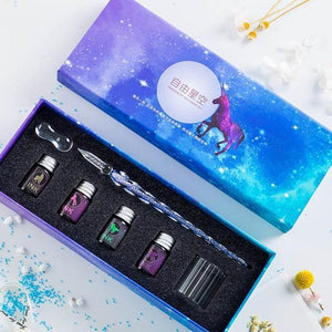 13/7Pcs Crystal Glass Pen Starry Sky Unicorn Dip Pen Glitter Powder Fountain Pen 12 Colors Ink Gift Box Set Writing Supplies - MCNM's Marketplace