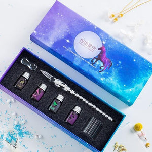 13/7Pcs Crystal Glass Pen Starry Sky Unicorn Dip Pen Glitter Powder Fountain Pen 12 Colors Ink Gift Box Set Writing Supplies - MCNM's Marketplace