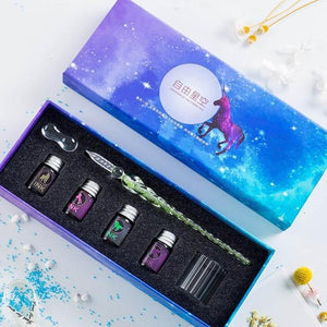 13/7Pcs Crystal Glass Pen Starry Sky Unicorn Dip Pen Glitter Powder Fountain Pen 12 Colors Ink Gift Box Set Writing Supplies - MCNM's Marketplace