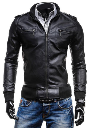 2015 Free shipping New Early Spring Men's Leisure zipper multi-pocket collar PU leather,Men's Fashion. - MCNM's Fashion Bug