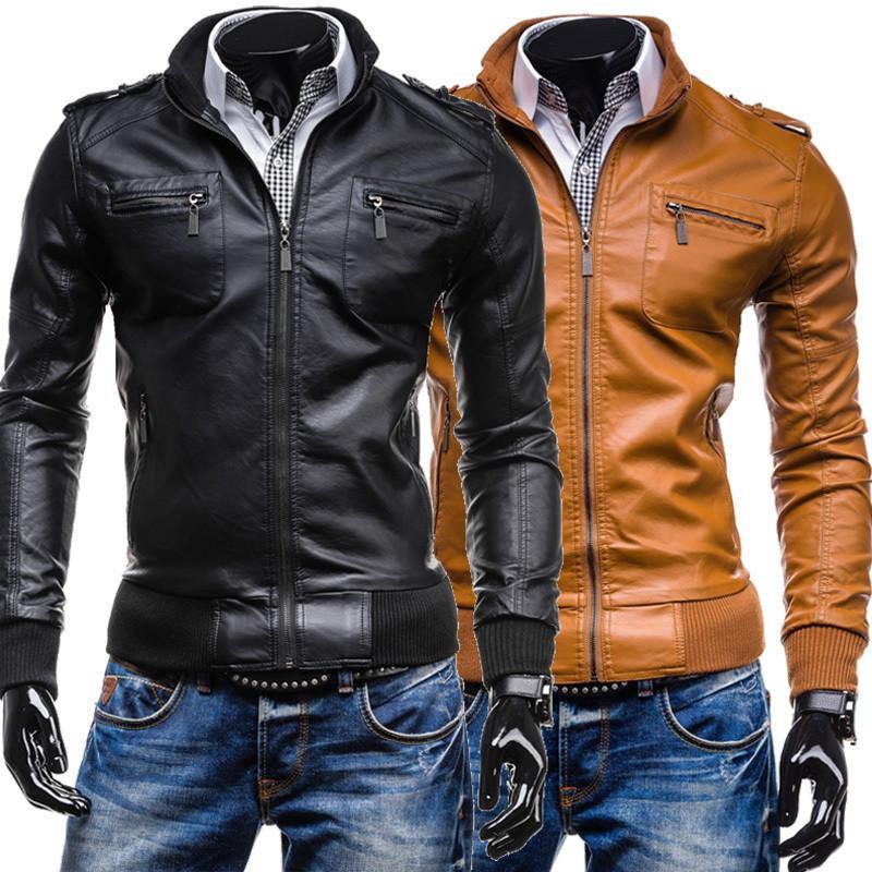 2015 Free shipping New Early Spring Men's Leisure zipper multi-pocket collar PU leather,Men's Fashion. - MCNM's Fashion Bug