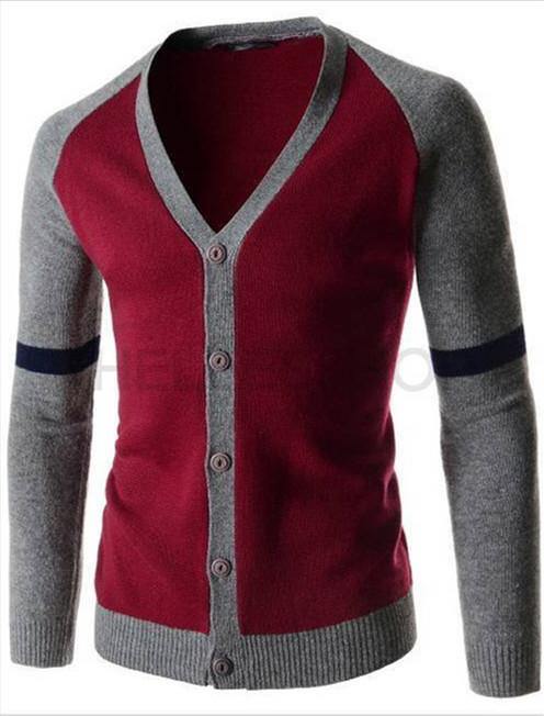2015 New Arrival Fashion Gradigans Patchwork Mens Sweaters Free Shipping Long Sleeve V-Neck Collar Sweater Drop Shipping 3 Color - MCNM's Fashion Bug