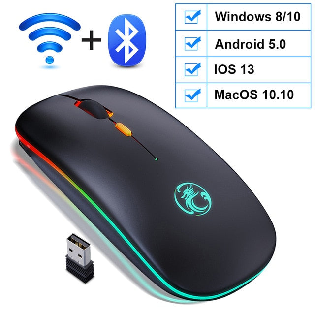 Wireless Mouse Bluetooth RGB Mouse Rechargeable Computer Mause Silent Ergonomic LED Mice USB optical Backlit Mouse for laptop PC