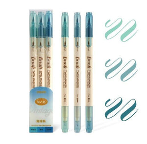 3pcs Retro color Twin Marker Pens Set Brush Drawing Fine Liner Water Based Ink Blendable Watercolor Art Painting School A6133 - MCNM's Marketplace