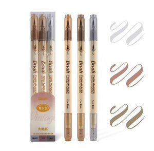 3pcs Retro color Twin Marker Pens Set Brush Drawing Fine Liner Water Based Ink Blendable Watercolor Art Painting School A6133 - MCNM's Marketplace