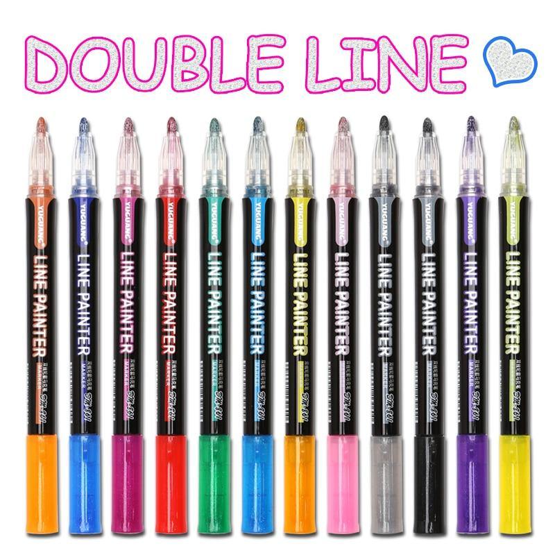 8 /12 Pcs/set Outline Paint Marker Pen Double Line Pen Diy Album Scrapbooking Metal Marker Glitter for Drawing Painting Doodling - MCNM's Marketplace