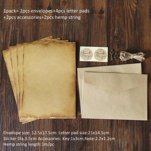 1pack Vintage Kraft Envelope Letter Pad Set Valentine's Day Love Letter Invitation Envelopes Writing Paper with Rope Accessories - MCNM's Marketplace