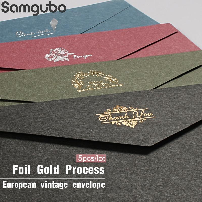 5pcs/lot Vintage Gold Envelopes for Invitations Kraft Paper Gift Card Window Envelope Wedding Letter Set Mailer Stationery - MCNM's Marketplace